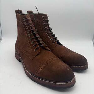 BRAND NEW Aston Grey Brown Kongal Lace-Up Cap-Toe Brown Suede Boots Size 10.5